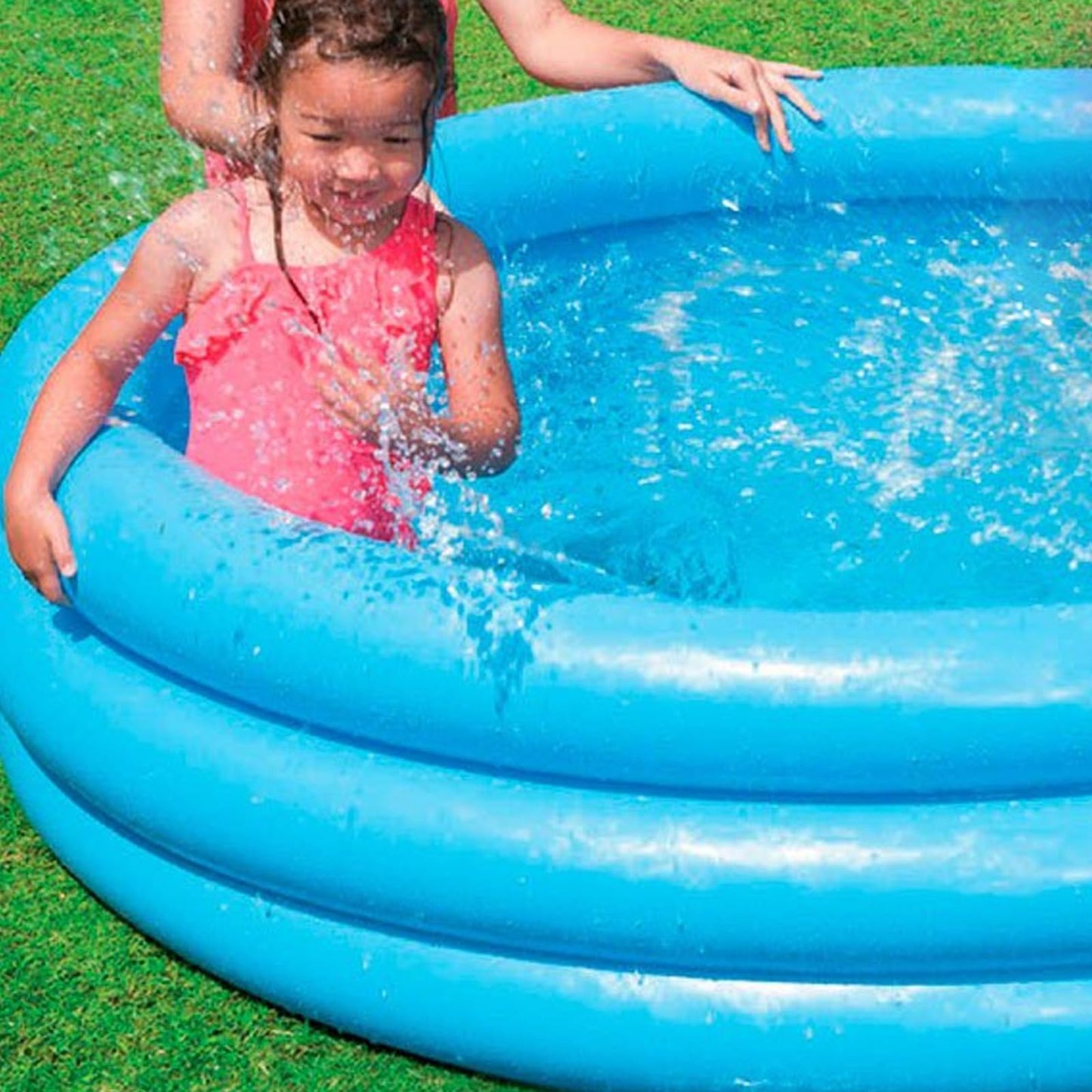 YSAMAX 3 Ring Blue Crystal Paddling Pool, Swimming Pool Kids Garden Fun, Swimming Pool, Summer Fun, Water Fun, Long-Lasting, Durable, 58" x 13", Blue