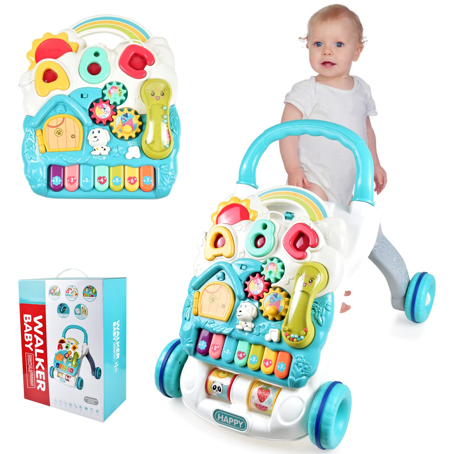 Cemirk baby walker with interactive shapes, sounds, music, and pretend play features for babies 6 months to 3 years old