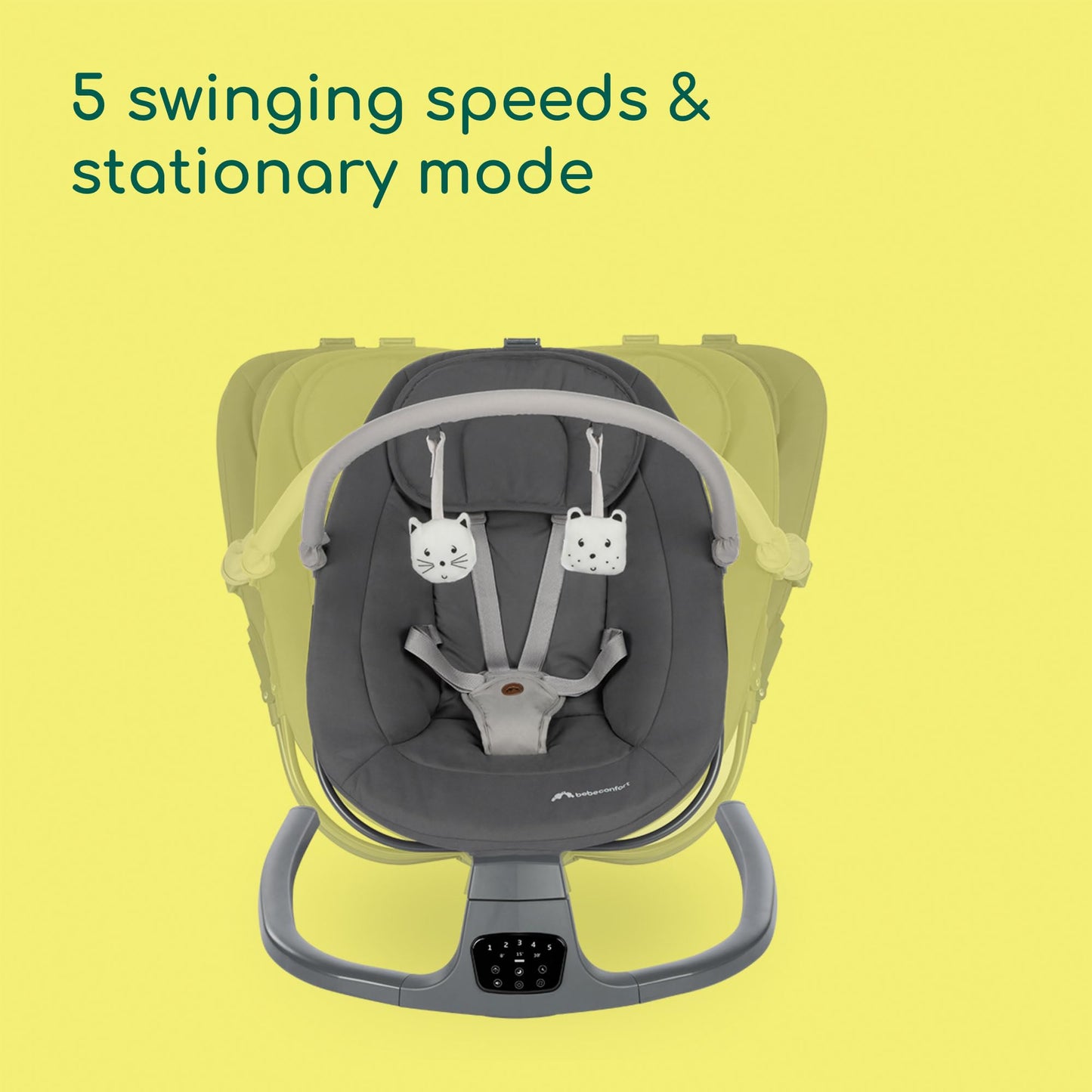 Bebeconfort Jolana, Electric Baby Swing, 0-6 Months (9 kg), Automatic Motion Detection, 12 Sooting Songs, 5 Nature Sounds, Adjustable Backrest, 2 Recline Positions, Tinted Graphite