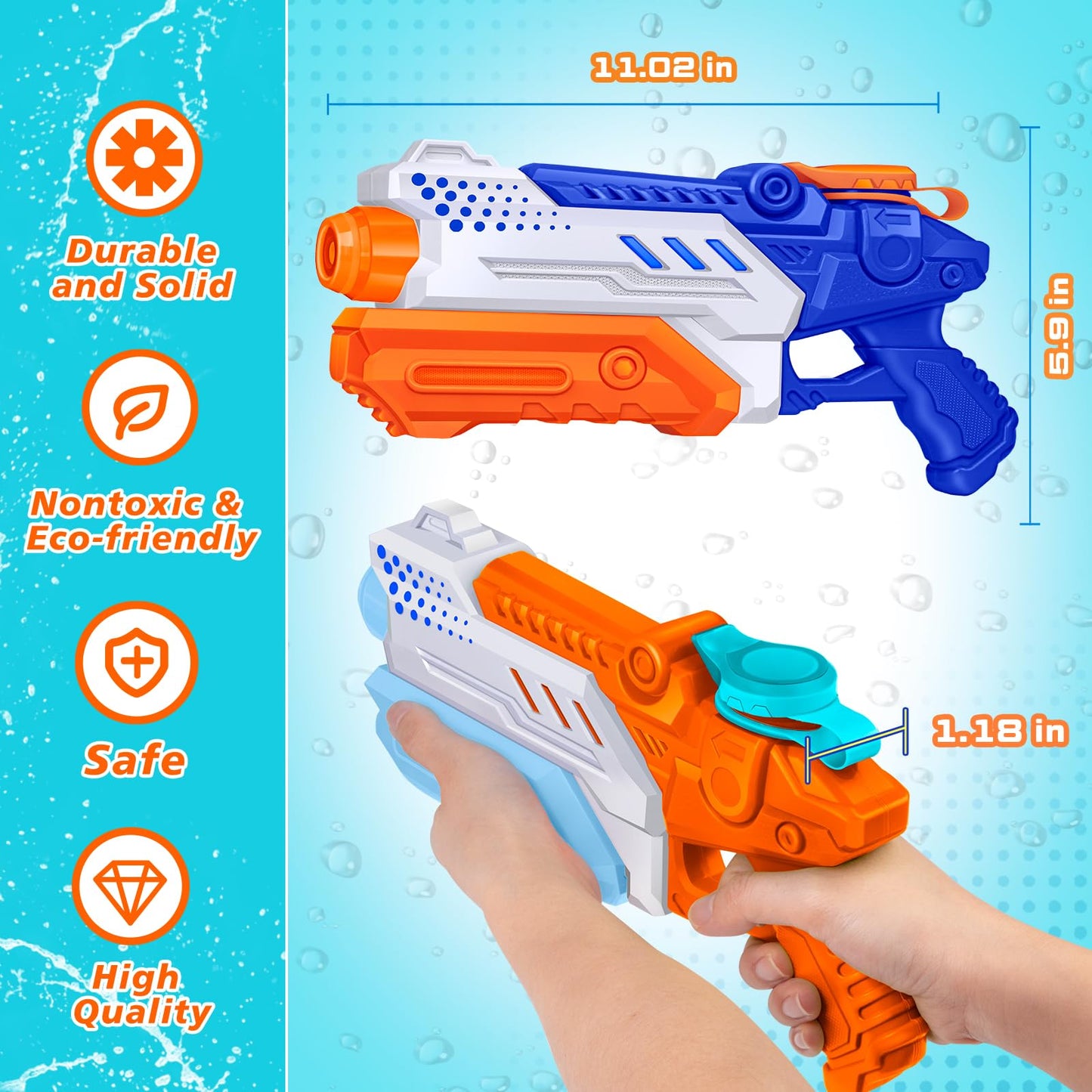 RONSTONE 4-pack water guns for kids and adults, with 300ml capacity and 25-30 ft range, ideal for outdoor pool and garden fun