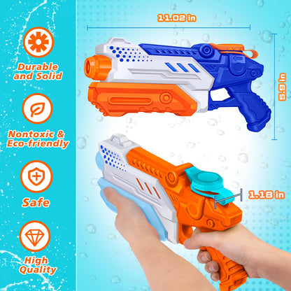 RONSTONE 4-pack water guns for kids and adults, with 300ml capacity and 25-30 ft range, ideal for outdoor pool and garden fun