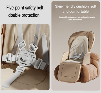 Magic ZC PU Leather Baby High Chair Toddler Feeding Dining Chair with Adjustable Heights and Positions Multifunctional Foldable Convertible with Detachable Double Trays and Wheels (X8121 Khaki)