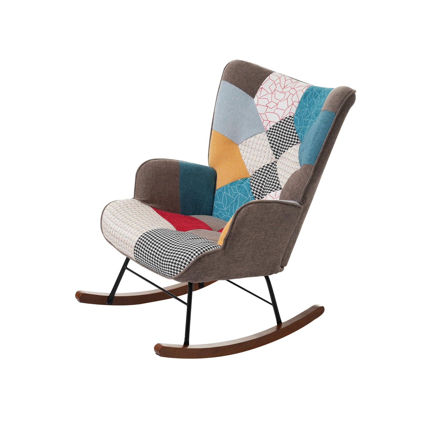 BTM Rocking Chair for Nursery, Rocking Chair with with Footstool, Iron and Walnut Feet, Single Recliner Lounge for Living Room Bedroom Office, Colorful