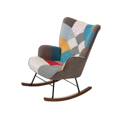 BTM Rocking Chair for Nursery, Rocking Chair with with Footstool, Iron and Walnut Feet, Single Recliner Lounge for Living Room Bedroom Office, Colorful