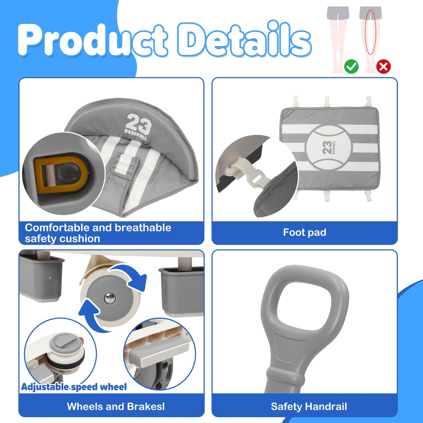 Yosamy 3-in-1 baby walker with lights and music, adjustable height, anti-rollover design, suitable for babies 6-12 months