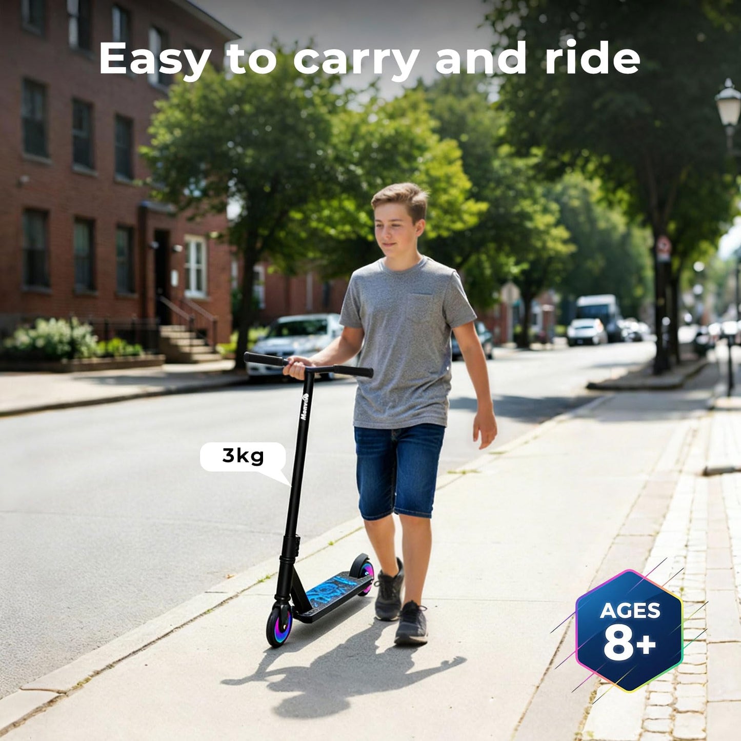 Freestyle Street Pro Stunt Scooter for Kids Ages 8-12, 360 Spin Trick Scooter with ABEC-9 Bearings (Black)