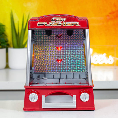 Global Gizmos Arcade Coin Pusher Game Machine Novelty, Fairground Kids, Family 50130, Red
