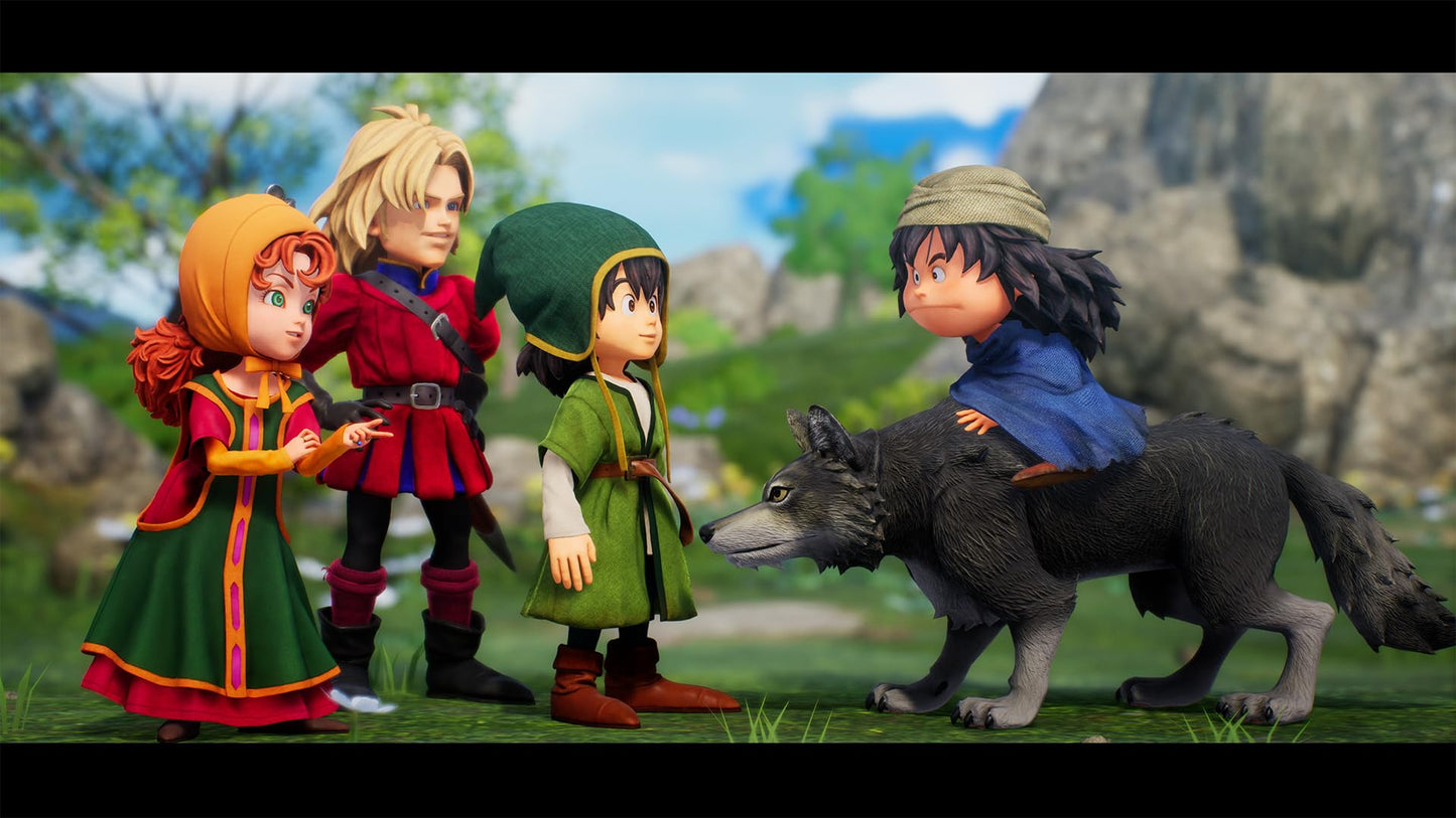 Dragon Quest VII Reimagined game case for PlayStation 5 by Bandai Namco, featuring colorful artwork and branding on the front.