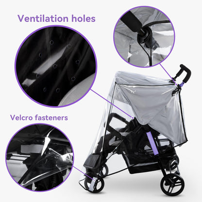 Bemece Twins Stroller Rain Cover Side by Side, Universal Double Stroller Rain Cover for Twins Pushchair Pram Buggy, Rainproof Dustproof Windproof for Outdoor Baby Protection