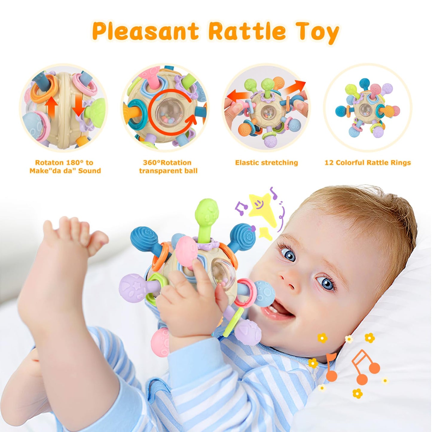 Baby Toys 0-6 Months, Baby Montessori Sensory Teething Toys, Activity Baby Ball,Newborn Rattle Teether Toys Developmental Early Educational Toys for 3 6 9 12 Month Boys Girls Gifts