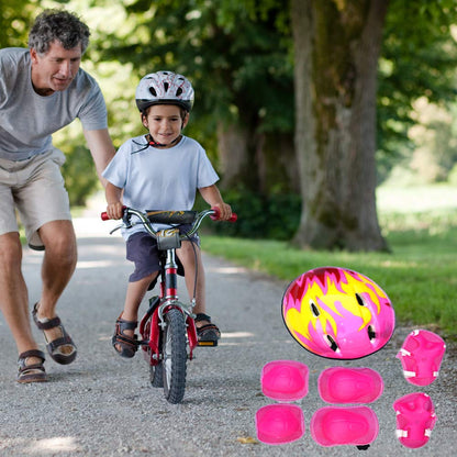 Kids Boys and Girls Protective Gear Set, Outdoor Sports Safety Equipment 7Pcs Child Helmet Knee &Elbow Pads Wrist Guards for Roller Scooter Skateboard (Pink)