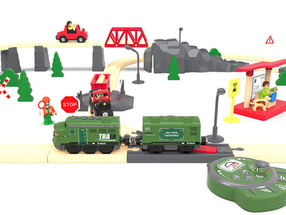 Train Toy Remote Control Locomotive, Motorized Train Set for Wooden Track, Electric Trains with Sound & Lighting Effects Compatible with Thomas, Brio, Chuggington