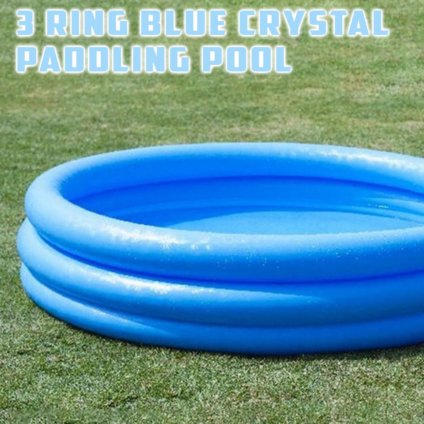 YSAMAX 3 Ring Blue Crystal Paddling Pool, Swimming Pool Kids Garden Fun, Swimming Pool, Summer Fun, Water Fun, Long-Lasting, Durable, 58" x 13", Blue