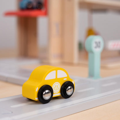 Owl & Fox Traditional Wooden Play Garage, Three Tier Garage with Ramps, Petrol Pump, Car Wash, Parking Barrier, Cars, Helicopter and Accessories, Interactive Imaginative Role Play