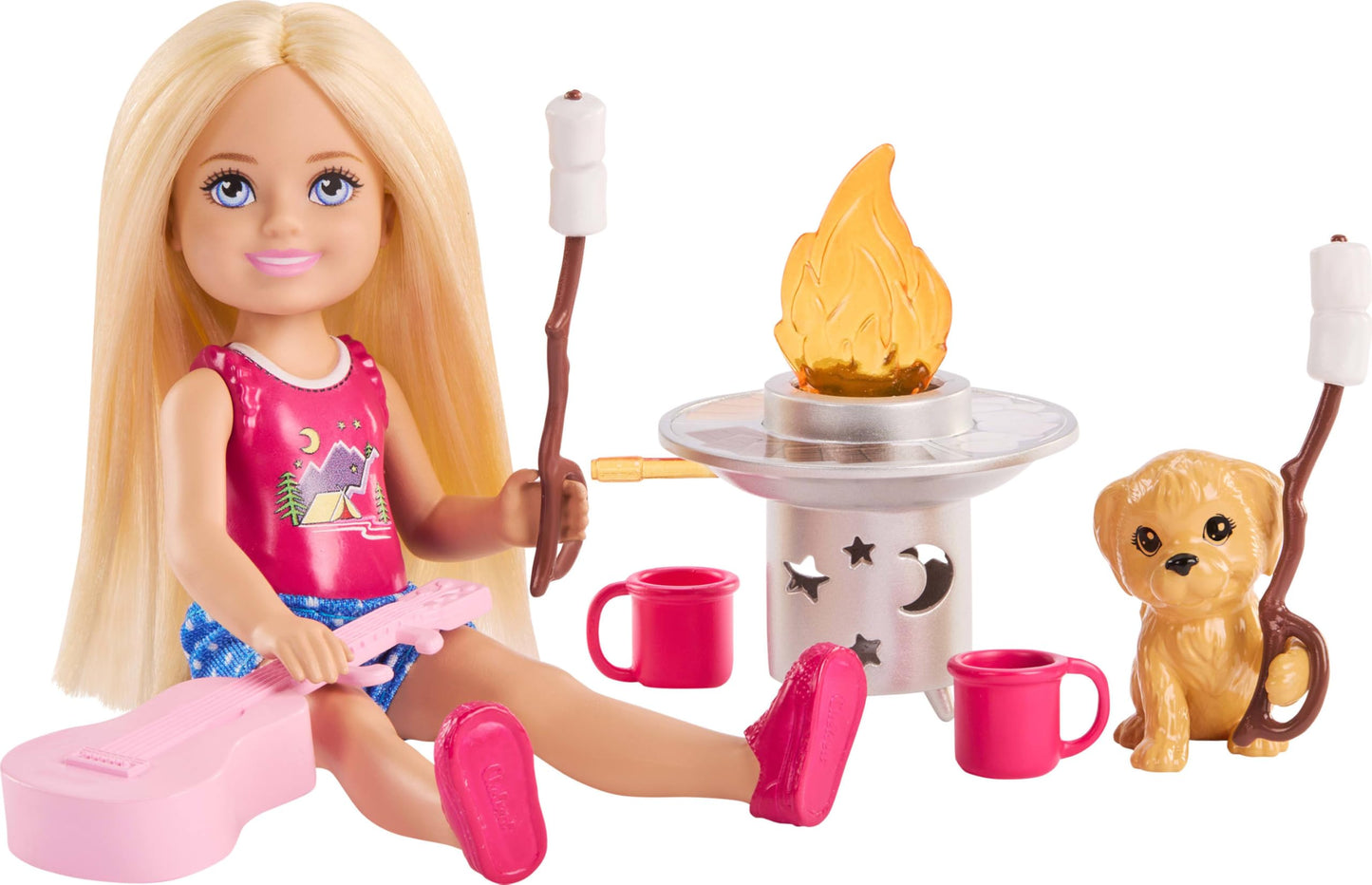 Barbie Chelsea Outdoor Adventures Playset, Family & Friends Set with Small Blonde Doll, Pet Puppy & 5+ Camping Accessories, JJV61