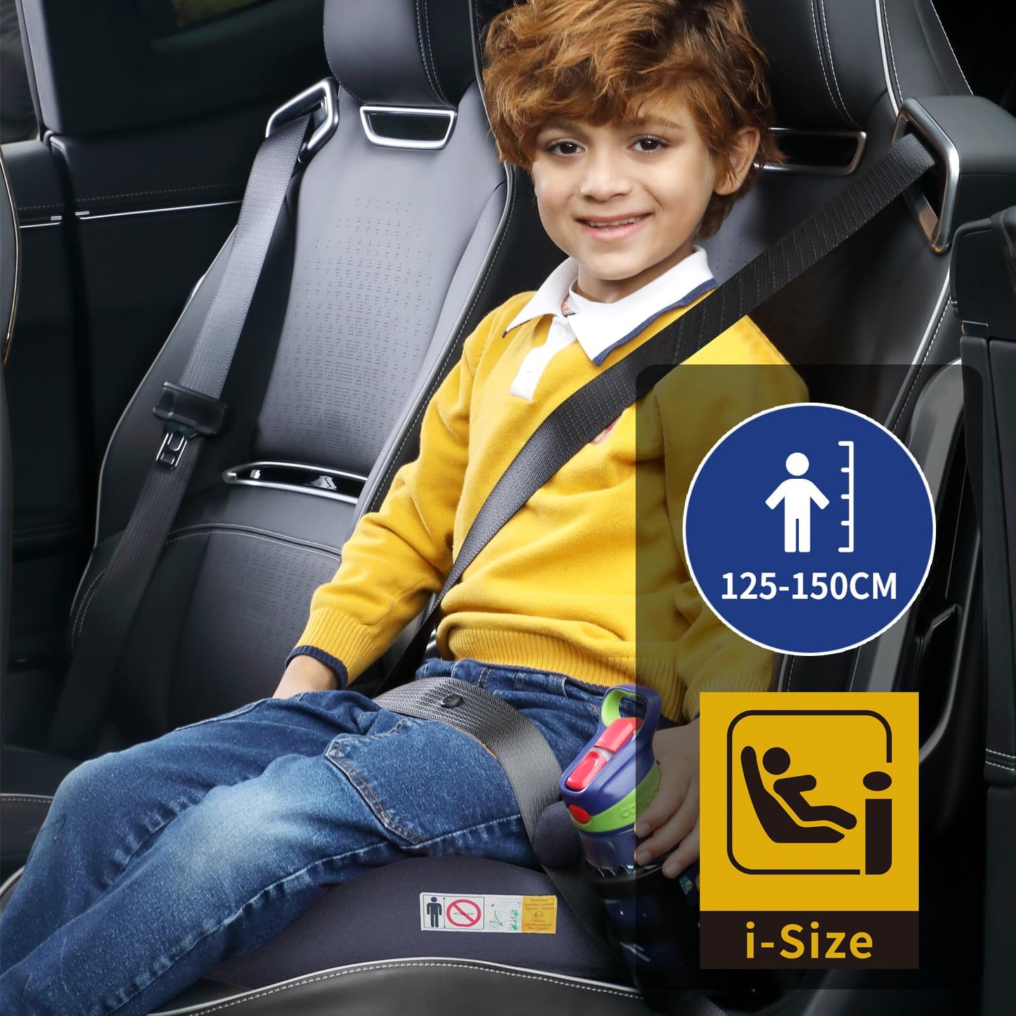 globakids I-Size Booster Car Seat - 125-150cm,Child Booster Seat,Comfortable, Compact & Lightweight,Portable Car Seats for Kids,ECE R129，(Navy)