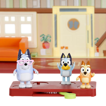 Bluey exclusive ultimate lights and sounds playhouse with toy box, 29 accessories, 4 characters, moving dance floor, and colorful lights.