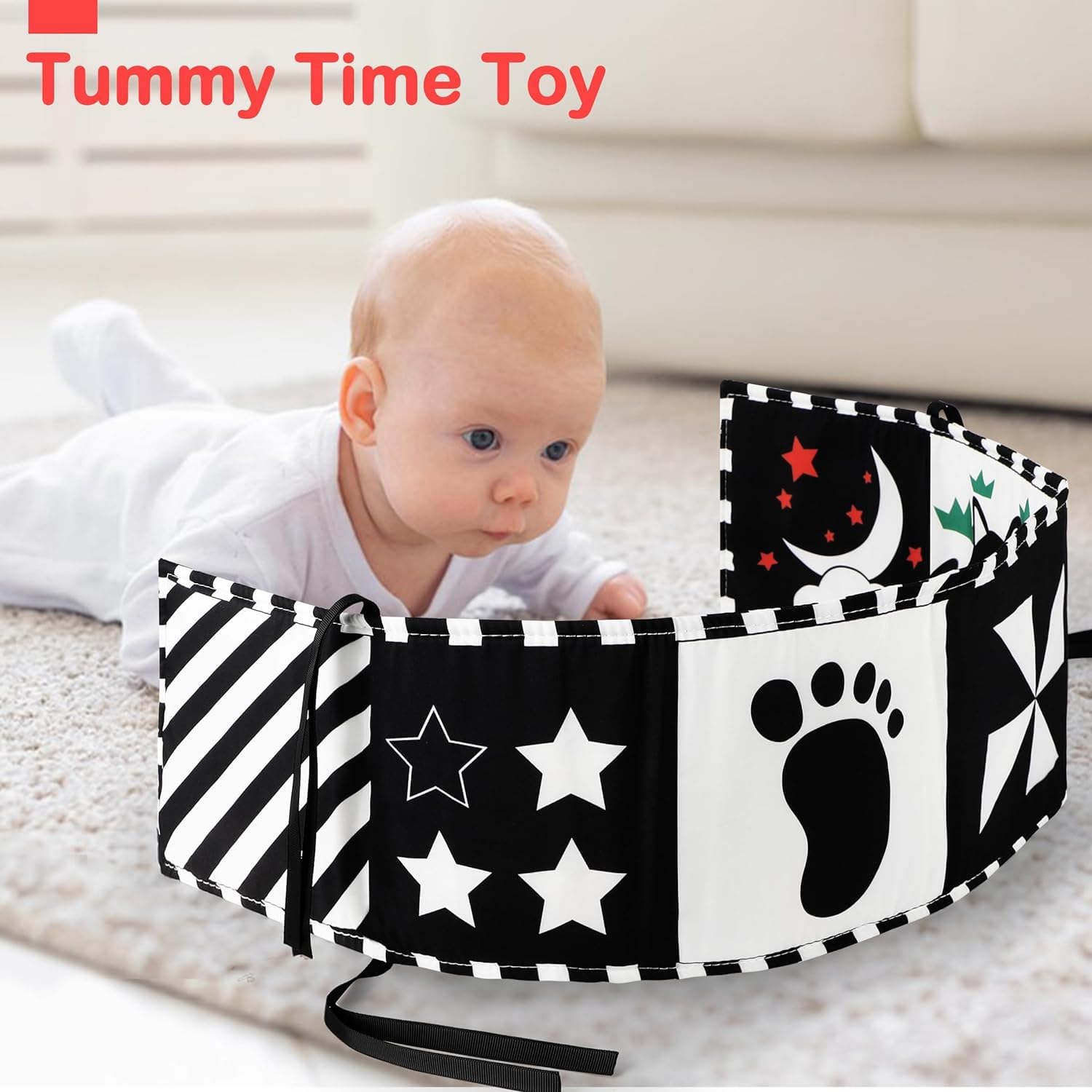 URMYWO black and white sensory baby book for 0-6 months, designed for tummy time and brain development activities.