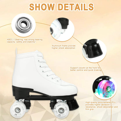 XUDREZ adjustable high-top roller skates with white flash wheels, double row design, suitable for indoor and outdoor use, size 36 UK.