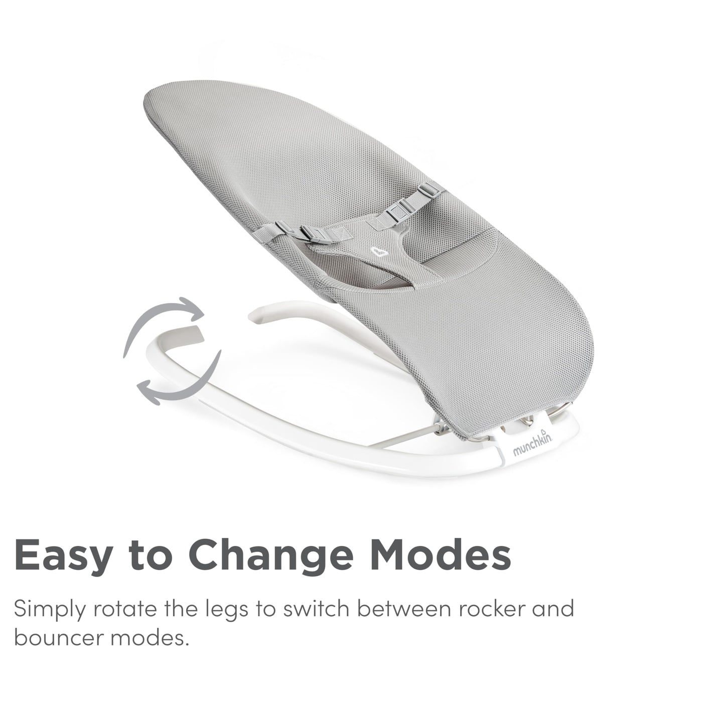 Munchkin 2-in-1 Spring Baby Bouncer Rocker - Gentle Swing from Birth to 9kg (20lb). Rocker with 3 Recline Positions, Lightweight Bouncer Chair, Folds Flat for Easy Storage & Travel, Grey