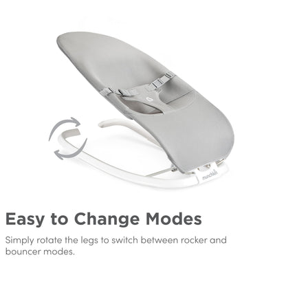 Munchkin 2-in-1 Spring Baby Bouncer Rocker - Gentle Swing from Birth to 9kg (20lb). Rocker with 3 Recline Positions, Lightweight Bouncer Chair, Folds Flat for Easy Storage & Travel, Grey