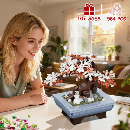 CUBIMANA Cherry Flowers Bonsai building set with 584 pieces, artificial seasonal tree plants for home and office decor, suitable for ages 10+