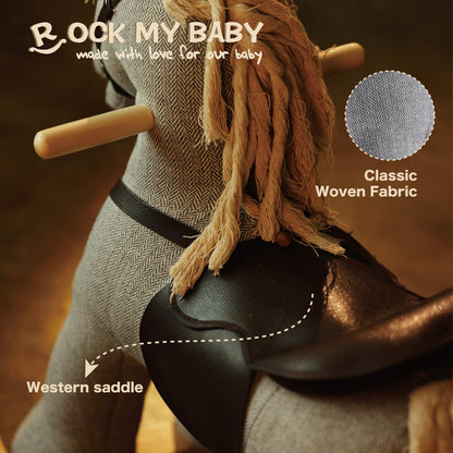 Rock My Baby Rocking Horse, Grey Wooden Horse with Sound Effects,Ride-on Toy,Balance Toy (Grey)