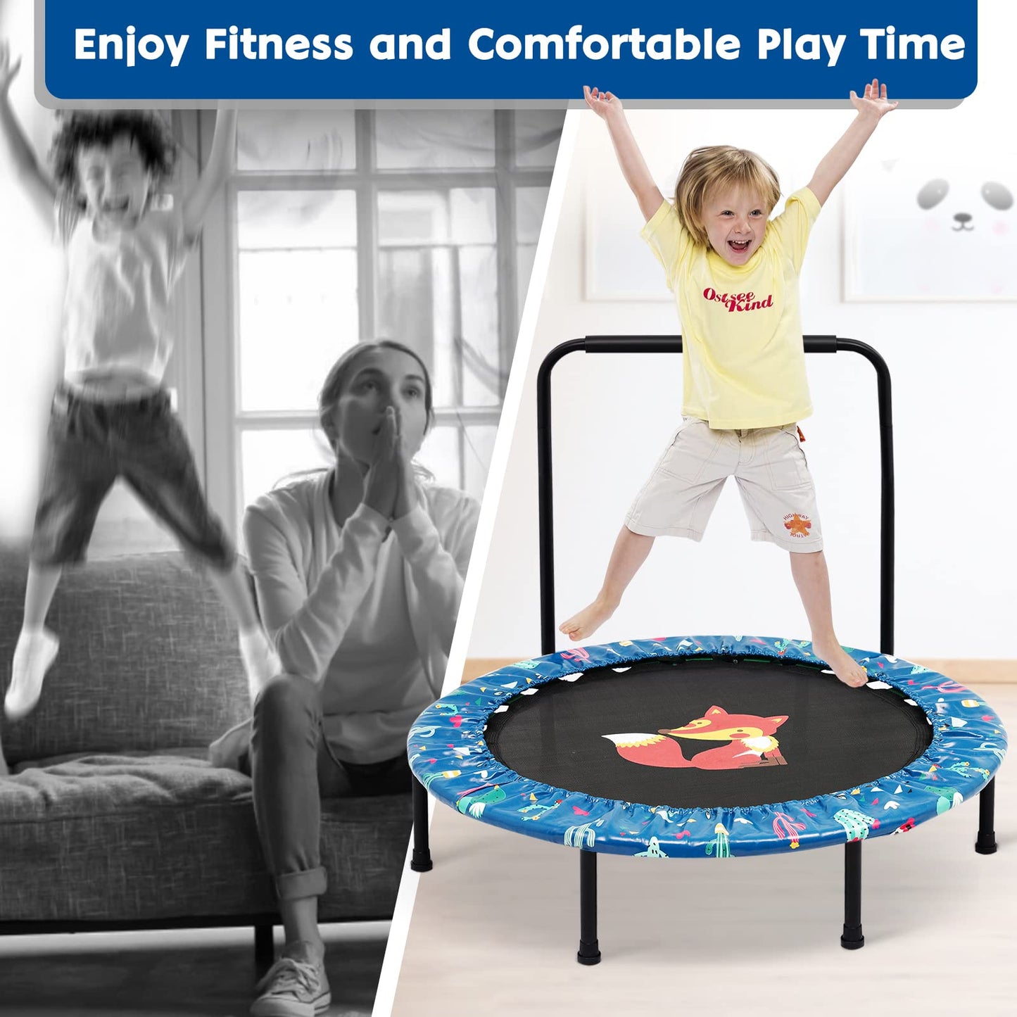 38" Kids Trampoline with Foldable Bungee Rebounder and Safety Padded Cover Mini Trampoline for Indoor and Outdoor use (Green)