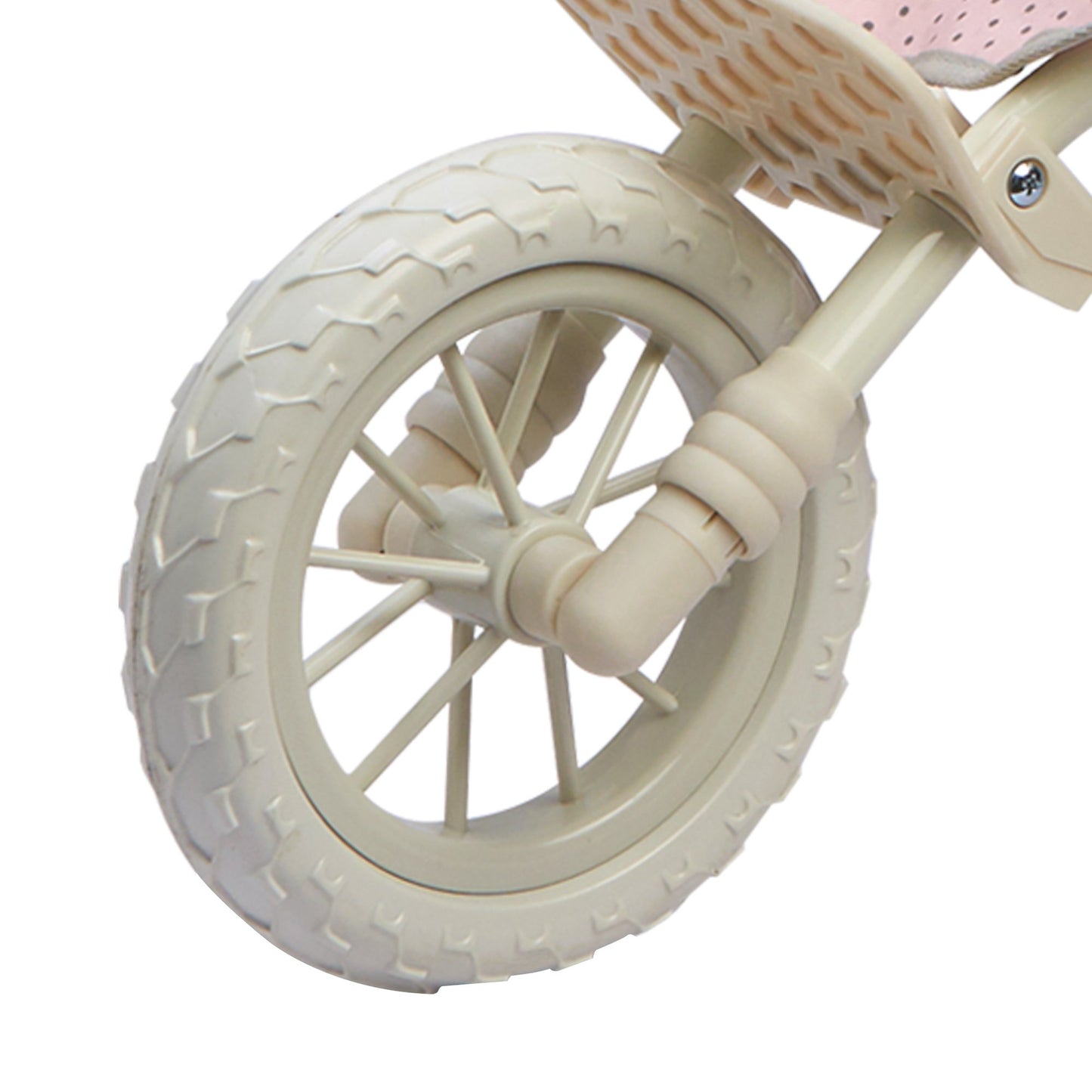 Olivia's Little World Double Jogging-Style Pram for Baby Dolls with Tandem Seating for Dolls and Stuffed Animals with a Retractable Canopy, Storage Basket, All-Terrain Wheels, Cream and Pink with Grey