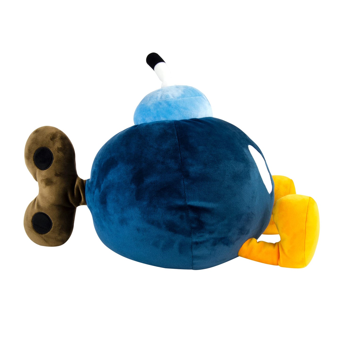 Blue TOMY Plush Mega Bob-Omb from Nintendo, soft plush toy by Club Mocchi Mocchi with detailed embroidery and vibrant colors.
