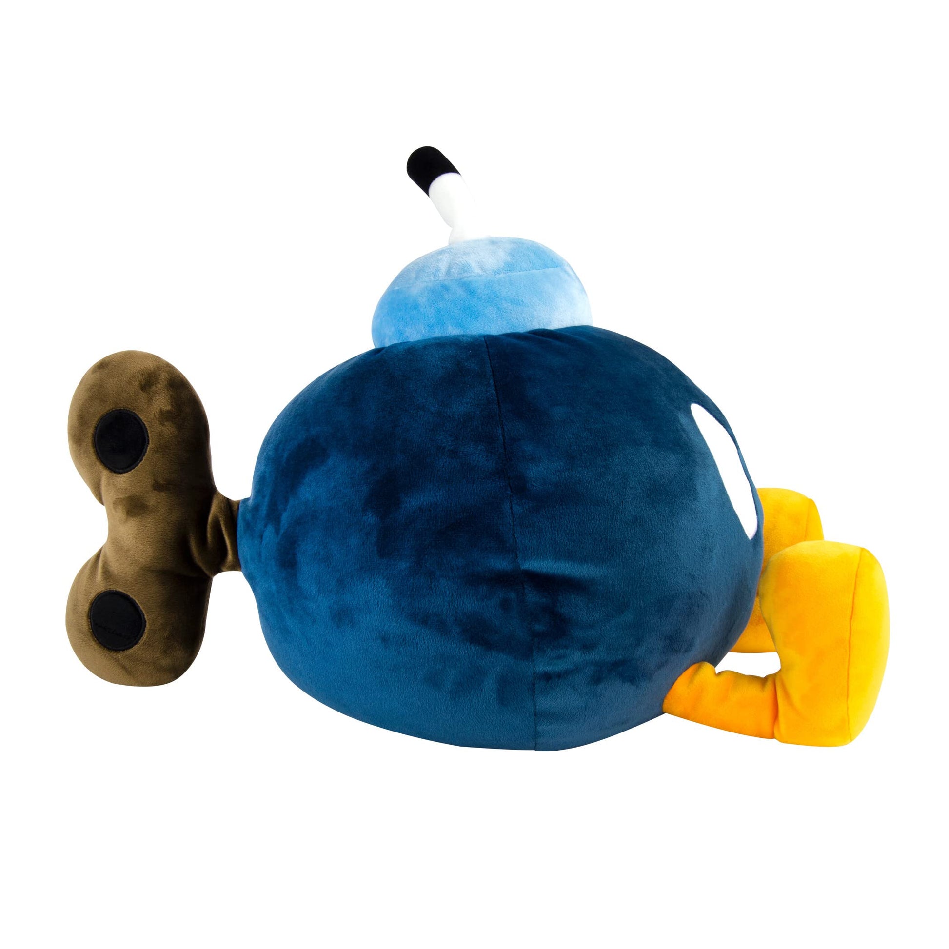 Blue TOMY Plush Mega Bob-Omb from Nintendo, soft plush toy by Club Mocchi Mocchi with detailed embroidery and vibrant colors.