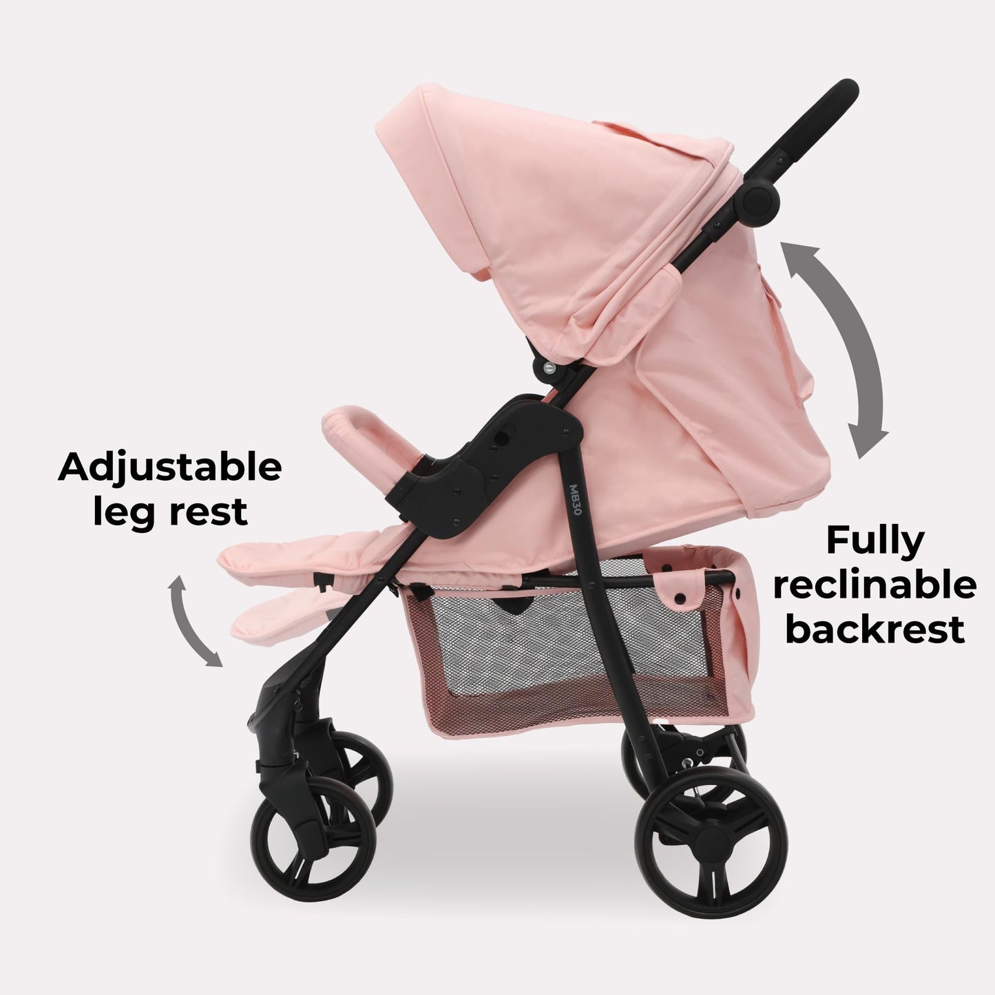 My Babiie MB30 Pushchair – from Birth to 4 Years (22kg), Easy Compact Fold, Large Shopping Basket, Adjustable Handle, Stroller Includes Cup Holder, Rain Cover – Pink Leopard
