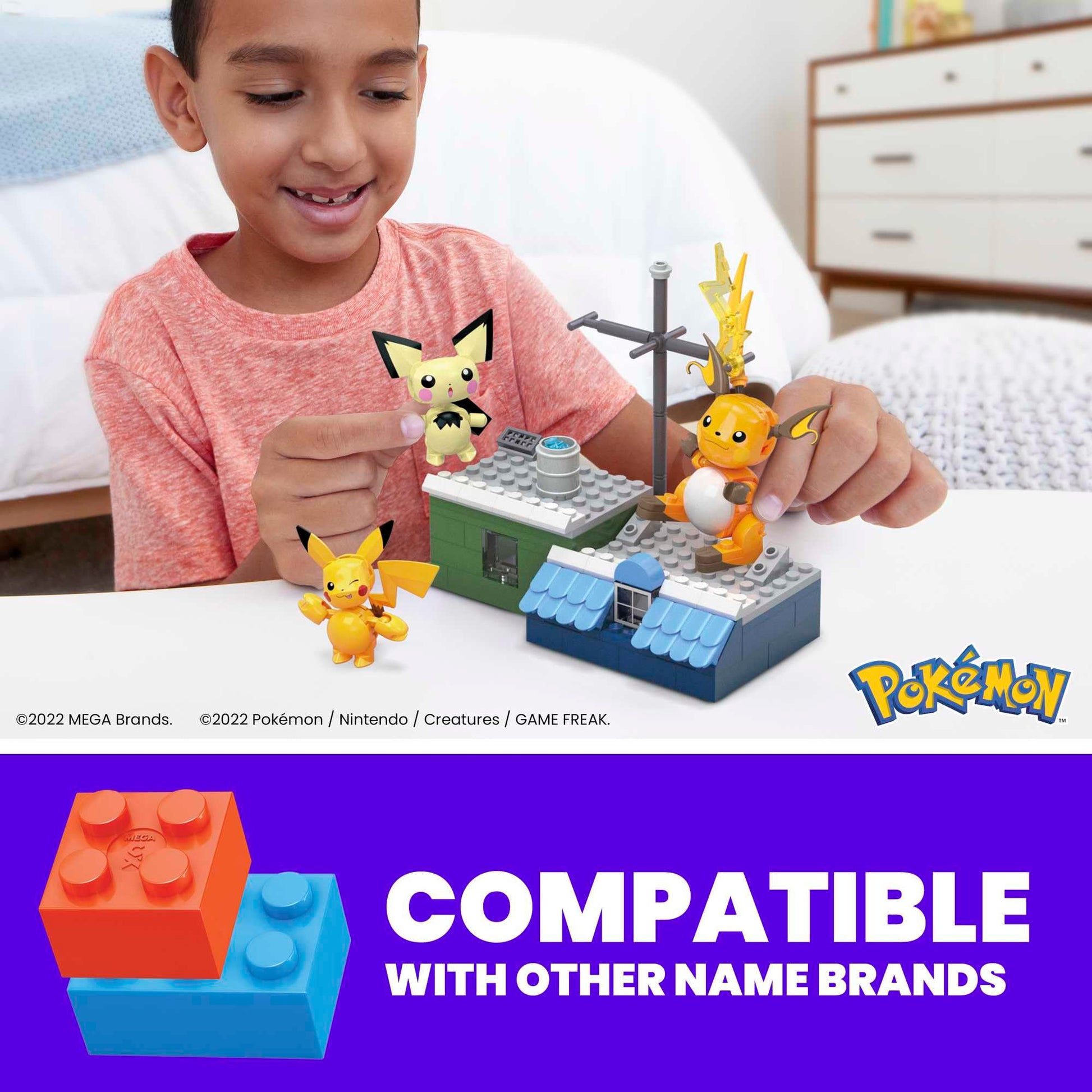 Pikachu evolution set with 3 poseable characters and 159 building pieces, ideal for kids 8 years and older by Mega Brands.