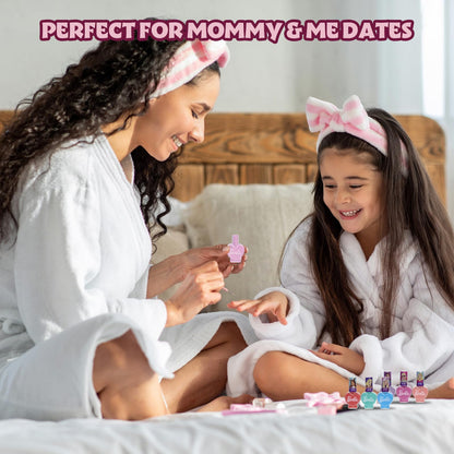 Barbie 18 Piece Set Kids Water Based Nail Polish Makeup Set, Includes 15 Nail Polishes with 2 Toe Spacer and 1 Nail File for Girls Ages 3+ by Townley Girl