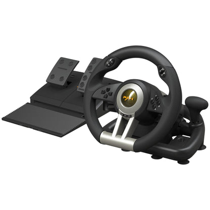 PXN V3 Pro Gaming Steering Wheel with Pedals - 180° Wheel, Vibration Feedback, Integrated-Shifter, Paddle Shifters - Steering Wheel for PC, PS3, PS4, Xbox and Switch - Black