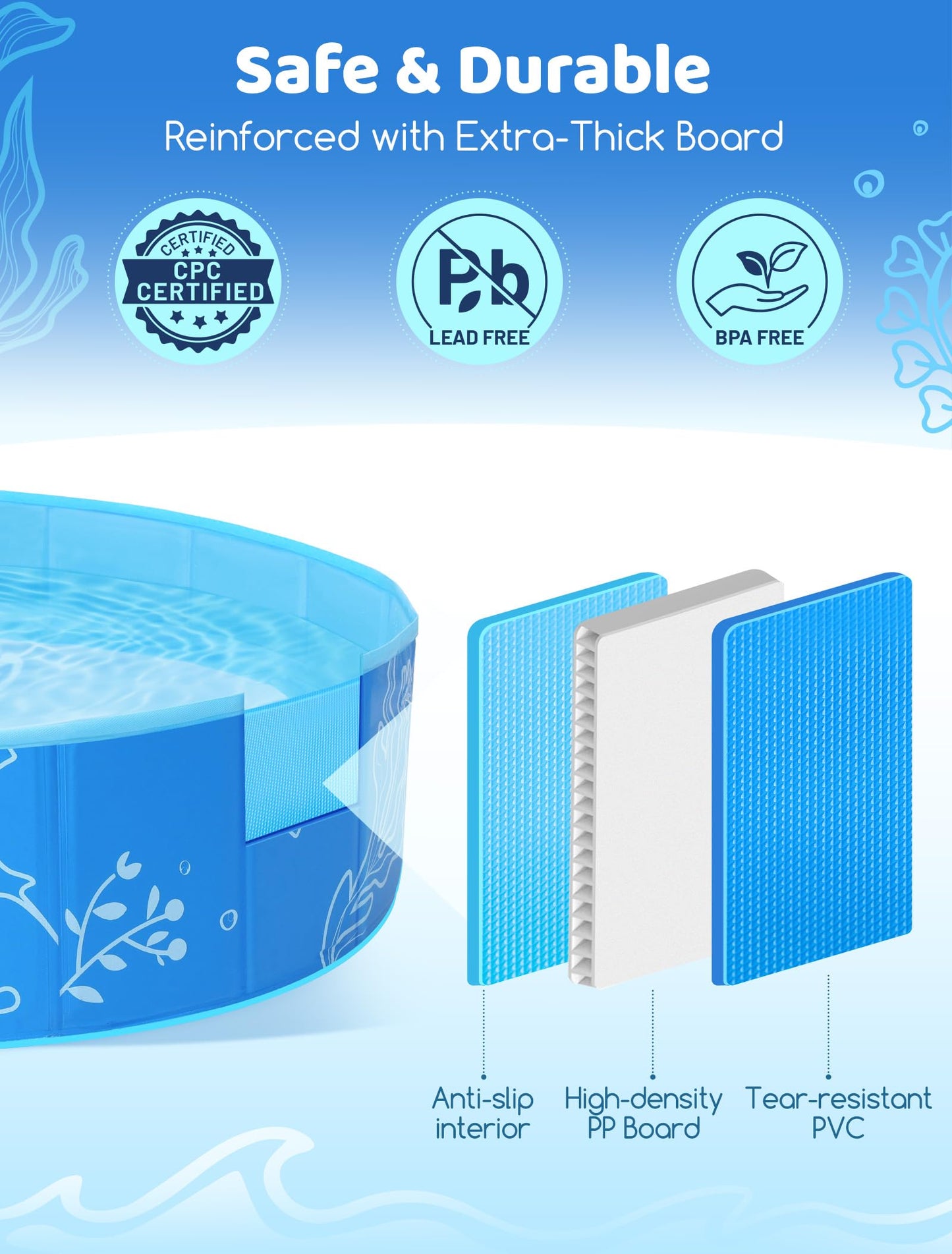 Hikiddy Paddling Pool with Shaded: 47in Pop-Up Splash Pool with Shade for Summer Beach Garden (Blue, 47in)