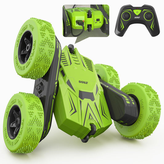 SGILE RC Stunt Car, Remote Control Car Toys with 2 Sided 360 Rotation, Direct Charge RC with Flips, Radio Controlled Cars for Boys Girls Kids Age 6+, Toy Gifts for Birthday Christmas, Green