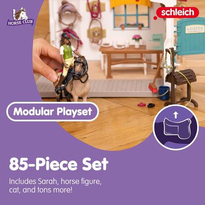 SCHLEICH Horse Club - 85 PC Tack Room Stable Extension Toy Playset with Rider Action Figure, Horse Figurine and Accessories for Girls and Boys - Interactive, Realistic Kids Toys Ages 5+ - 42591