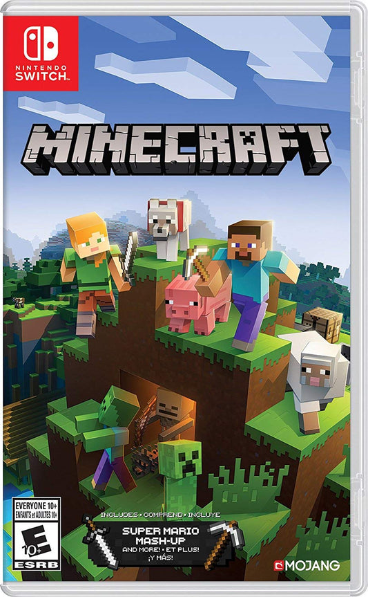 Nintendo Minecraft Nintendo Switch game cartridge in its case, featuring artwork from the popular sandbox adventure game.