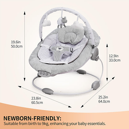 LADIDA soft padded lamb bouncer for newborns 0-6 months with soothing music and vibration, supporting comfort and gentle rocking.