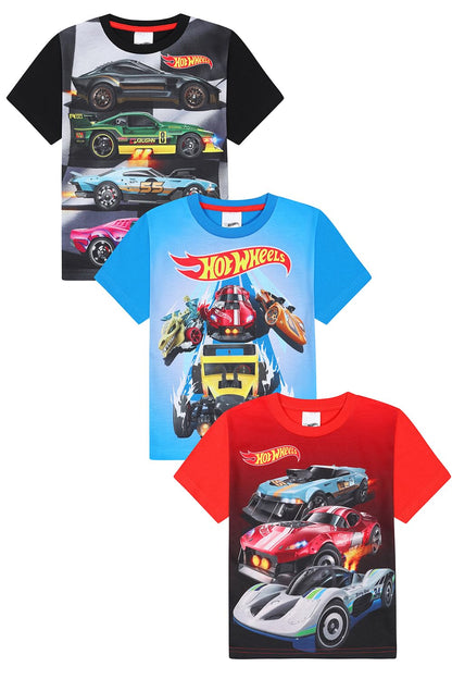 Hot Wheels Boys 3 Pack Kids T-Shirts Childrens Multipack Tshirt (3-4 Years) Multicoloured