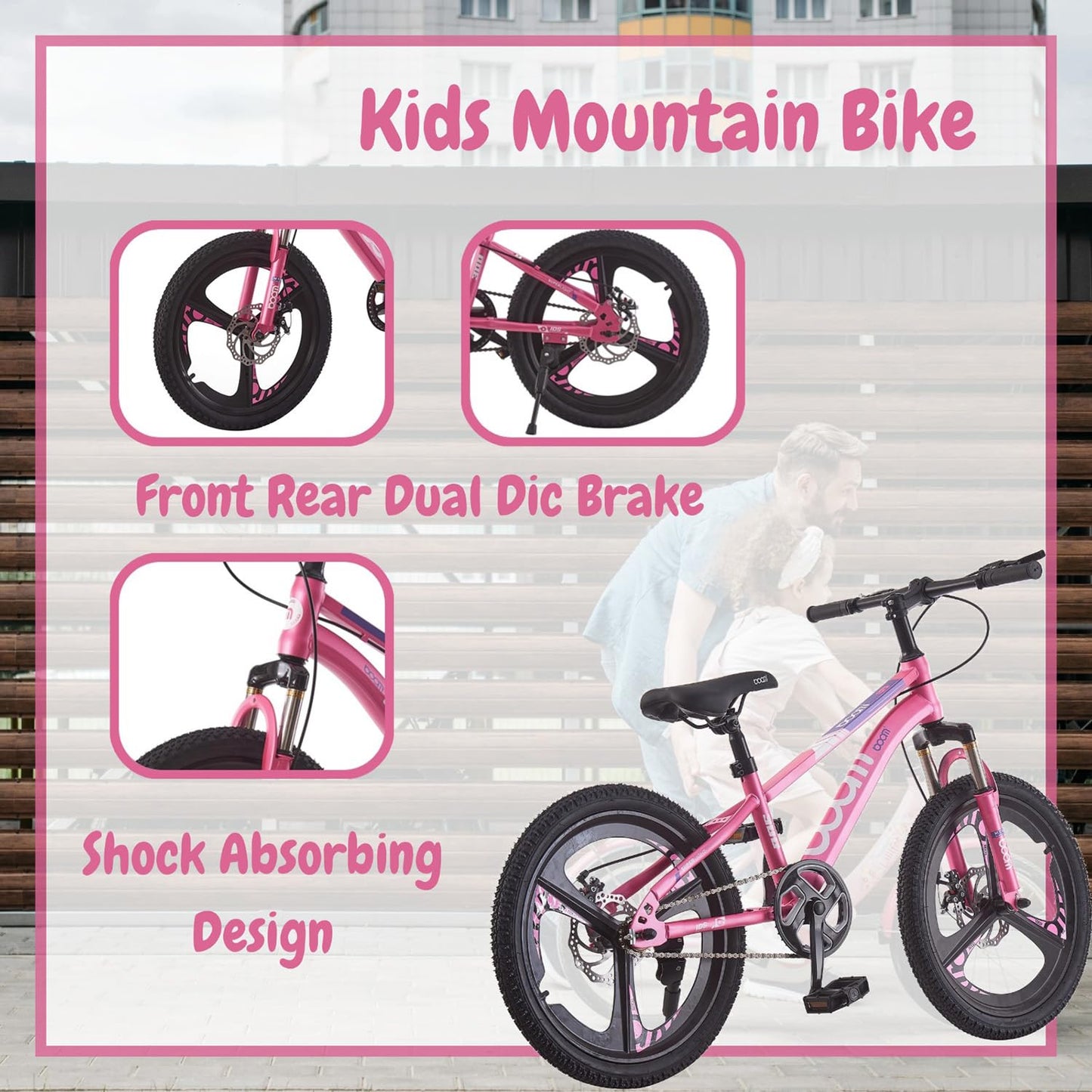 TRIOBLADE Kids Bike 18/20/22/24inch Kids Mountain Bike for Boys and Girls 6-15 Years Old Junior Mountain Bikes 3 Spoke Wheels Children Bicycle with Shock Absorber Dual Disc Brake(Pink, 20inch)
