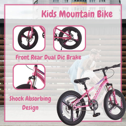 TRIOBLADE Kids Bike 18/20/22/24inch Kids Mountain Bike for Boys and Girls 6-15 Years Old Junior Mountain Bikes 3 Spoke Wheels Children Bicycle with Shock Absorber Dual Disc Brake(Pink, 20inch)