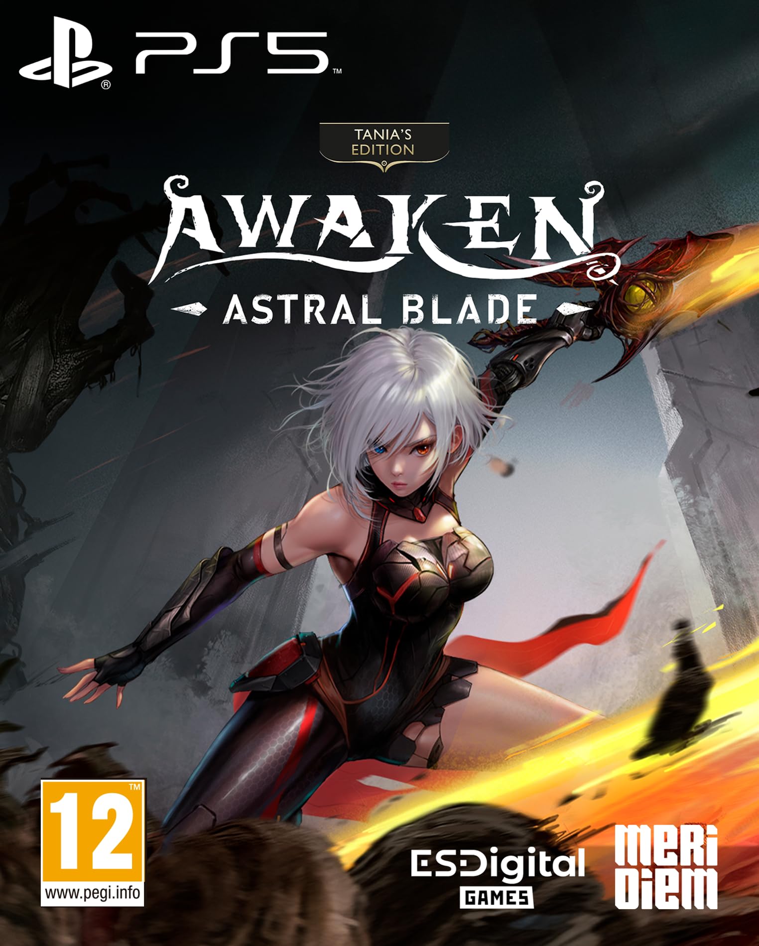 Awaken Astral Blade Tania's Edition PS5 game box art featuring fantasy artwork with a warrior character and mystical elements.
