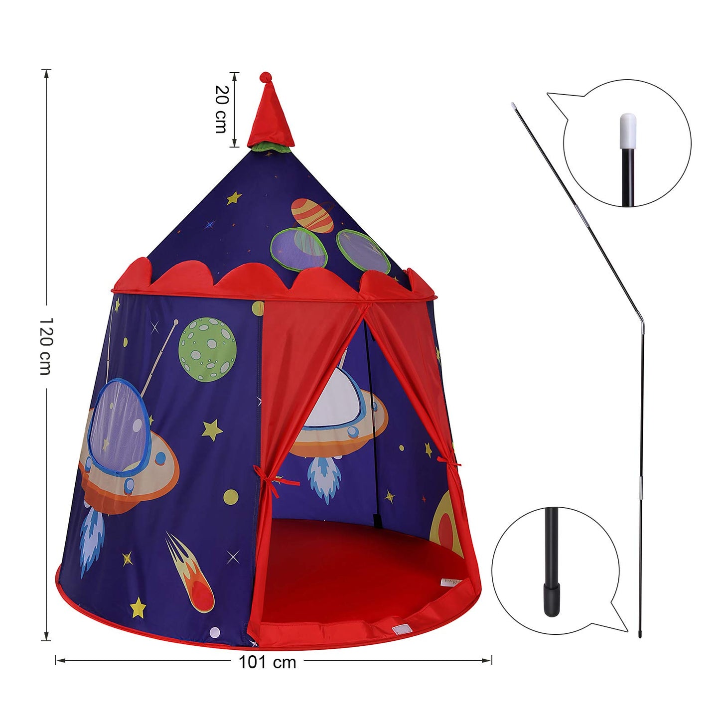 SONGMICS Prince Castle play tent for boys, blue indoor and outdoor pop-up teepee with carry bag and EN71 safety certification.