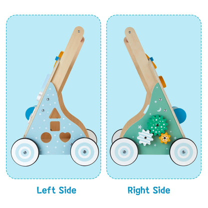 Wooden baby walker and activity center by medoga, 10-in-1 toddler walker toy with adjustable features for boys and girls.