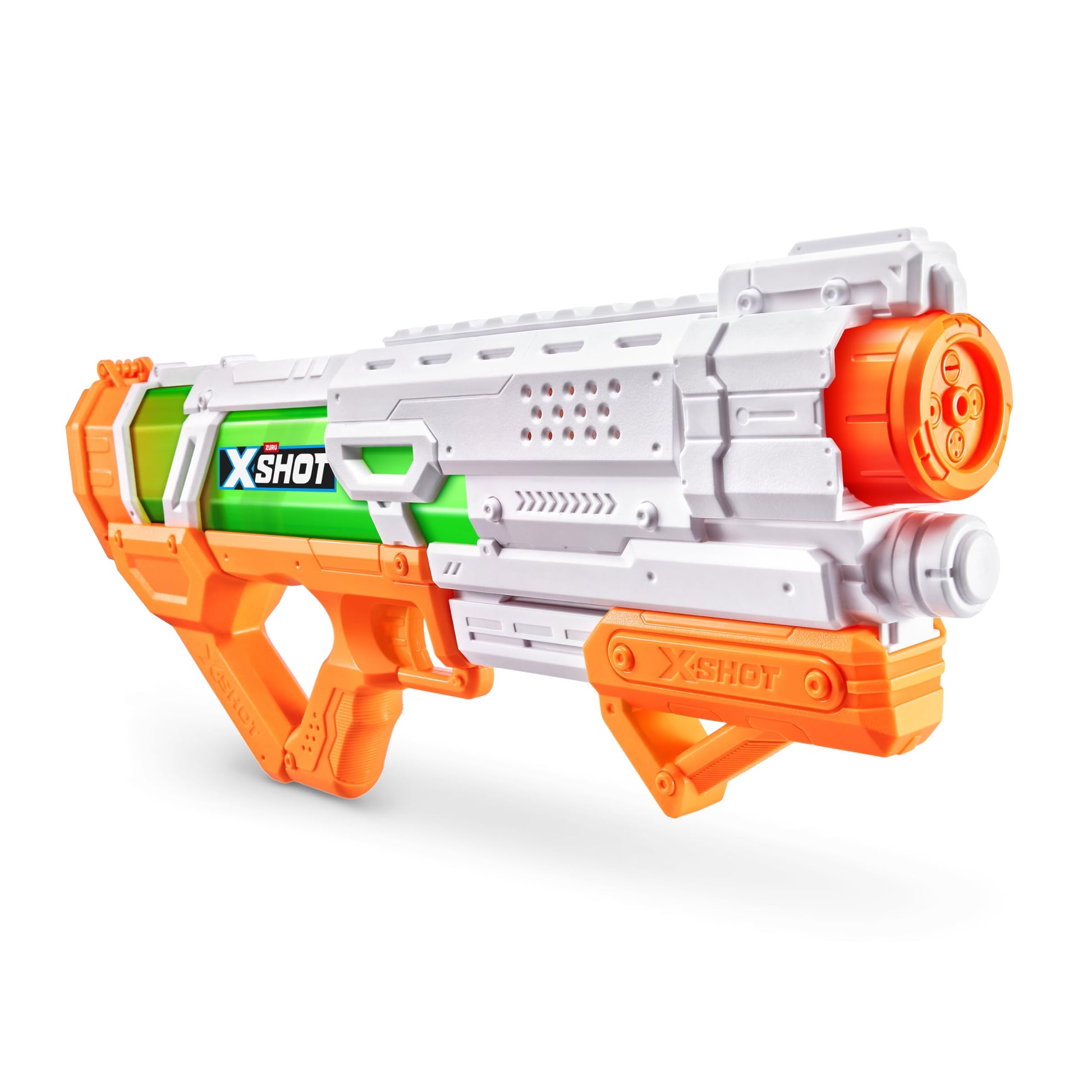 XSHOT Water Fast-Fill Epic water blaster gun for summer outdoor pool play, featuring a bright blue and orange design, ready for water fights.
