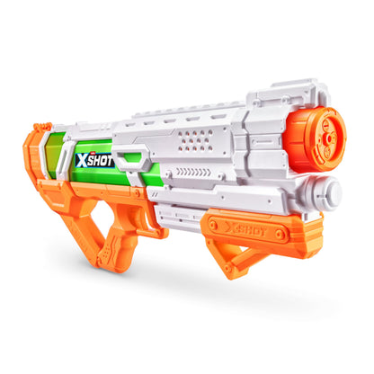 XSHOT Water Fast-Fill Epic water blaster gun for summer outdoor pool play, featuring a bright blue and orange design, ready for water fights.