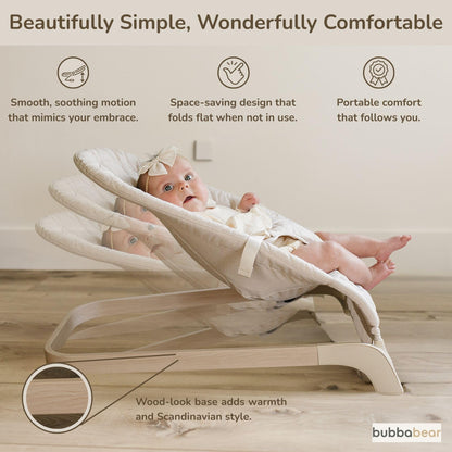 Bubba Bear Baby Bouncer, Foldable Rocking Chair with Seat, Newborn to Toddler, 0+ Months (Beige)