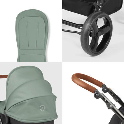 Ickle Bubba Stomp Urban 3-in-1 Travel System & Astral Car Seat – Birth to 22kgs (Approx. 4 Years), Lightweight City Pram, Carrycot & Seat Unit, Compact Fold, UPF 50+ Hood & Accessories (Sage Green)